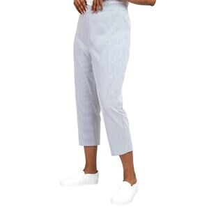 Mario Serrani Comfort Stretch Ladies' Pull-on Capri Pant Navy Ivory Size L NWT